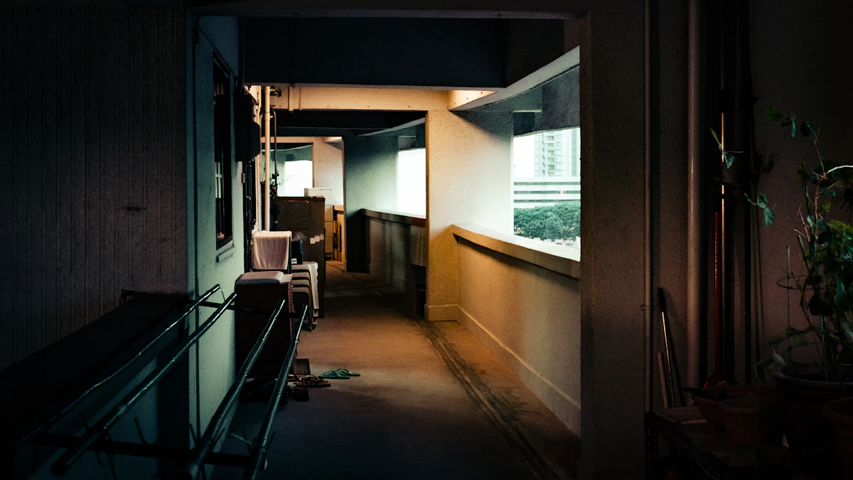 A quiet residential hallway inside an apartment building.