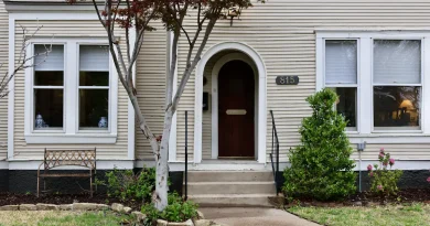 A quiet residential entrance and doorstep.
