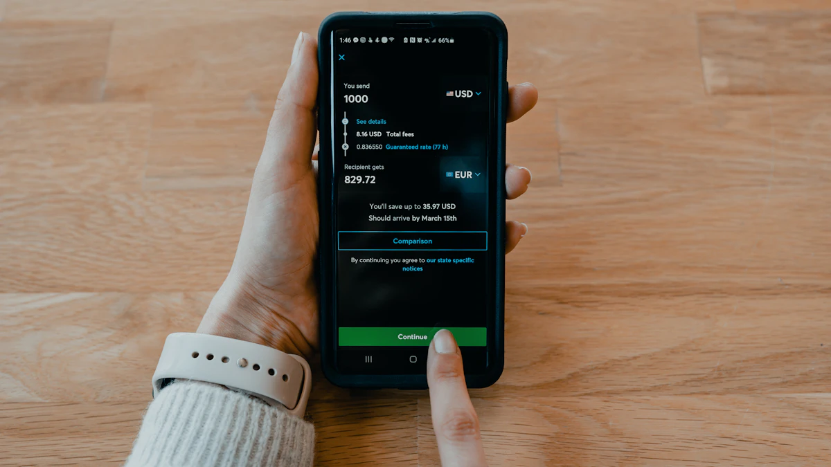 A smartphone displaying a digital money transfer app.