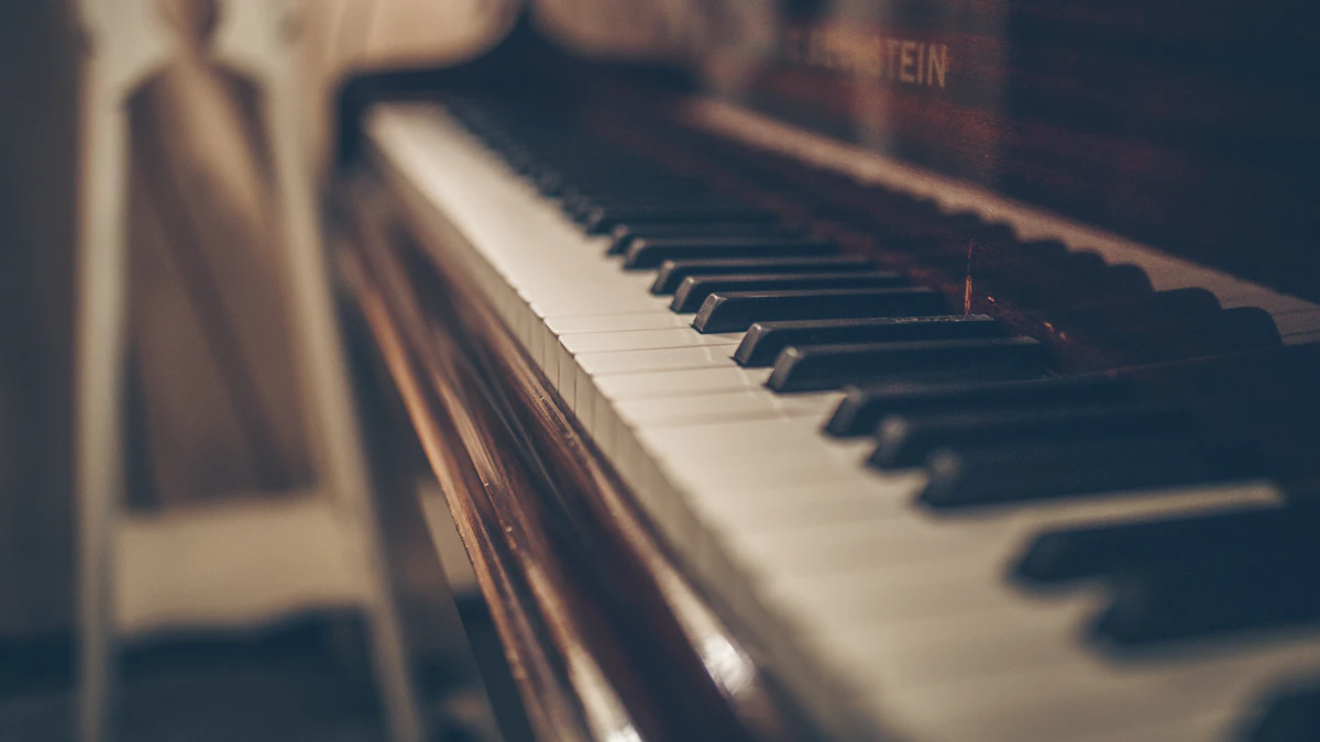 Piano keys and sheet music during a music lesson.