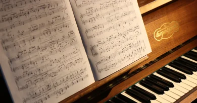A piano with open sheet music ready for practice.