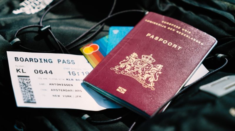 Passport and travel documents prepared for an international trip.